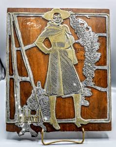 lot 1542 image: Hartzfelds Engraved Etching Printing Plate Stamp mounted on Wood - Rare Find Vintage Jourdan Wine Bottle and more