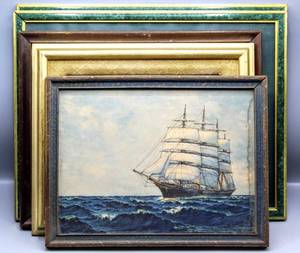 lot 1565 image: (5) Vintage Framed Artworks, Ship, American Express, Night Express and George Stubbs Prints