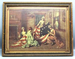 lot 1566 image: Circa 1935 K. Co. Inc. Print of The Birth of The Flag, By Mosler 1841-1920