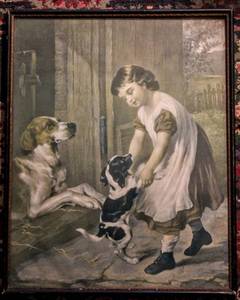 lot 1573 image: (3) Framed Prints In Very Aged Condition, (1) By George Augustus Holmes Cant You Walk, (2) Identical Prints of Collie and Sheep 22 x 18 & 9 x 12
