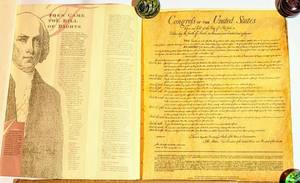 lot 1613 image: Philip Morris 200th Anniversary copy of Historic Document BILL OF RIGHTS wLetter in original tube.