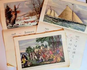 lot 1620 image: (2) Original 1955 & 1958 Travelers Ins Calendars with Currier & Ives Prints  (18) Additional loose prints from other calendar years
