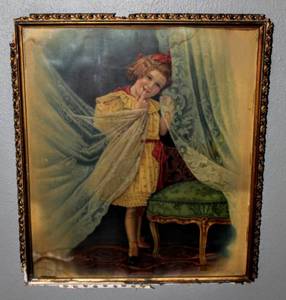 lot 1577 image: Beautiful Colorful Vintage Framed Print Of Girl 16.5 x 20