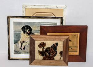 lot 1580 image: (4) Vintage Framed Wall Art, The Diplomat 13 x 10, Beautiful Butterfly 9 x 7 and more