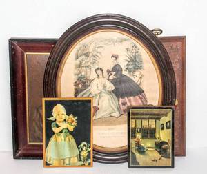 lot 1581 image: (5) Vintage Wall Decor Including La Mode Illustre 14.5 x 12.5, Small Plaque The Window Reader 6 x 4.5 and others