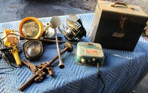 lot 2258 image: Large Barn Finds Lot including POWR-Kraft Tool Case, Porter Cable Sander, Commercial Duty Finishing Sander, Squirrel Fan, ParMak Electric Fencer and more