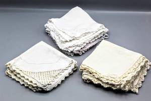 lot 1643 image: VintageAntique Hand Embroidered Crochet Linens Handkerchiefs