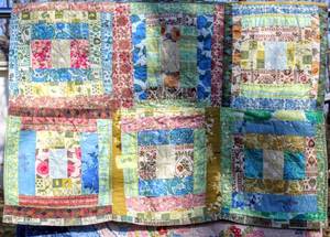 lot 1656 image: (3) VintageAntique Quilts - Floral Wreath Quilted Bedspread 66 x 73, Patchwork Fan Quilt 48 x 48  Patchwork Squares Quilt 48 x 34
