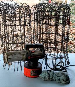 lot 1677 image: Outdoor Garden Lot - Dog Garden Statue, (2) Rolls of Metal Garden EdgingFencing  BVI Insect Fogger