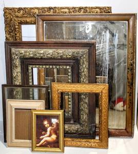 lot 1596 image: Lot of (7) Vintage Ornate Picture Frames and Antique Mirror