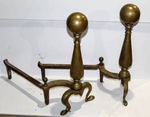 lot 1660 image: Vintage Brass Fireplace Andirons 19 Tall