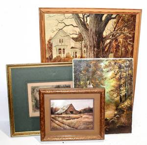 lot 1661 image: Lot of (4) Vintage Artworks, Ruane Manning 82, Beautiful Canvas Oil signed Rita P.