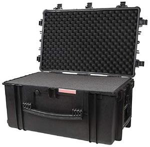 lot 6027 image: Monoprice Weatherproof  Shockproof Hard Case with Wheels - Black IP67 level dust and water protection up to 1 meter depth with Customizable Foam, 33 x 22 x 17