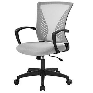 lot 6084 image: Home Office Chair Mid Back PC Swivel Lumbar Support Adjustable Desk Task Computer Ergonomic Comfortable Mesh Chair with Armrest (Grey)