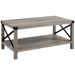 lot 6087 image: 40 Wood and Metal X Coffee Table in Grey Wash
