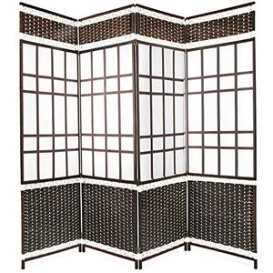 lot 6102 image: Belvadora Room Divider Screen  Handmade 4 Panel Wood Mesh Black & White Woven Design  Folding Portable Partition Privacy Screen Room Separator