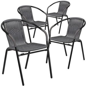 lot 6107 image: Flash Furniture 4 Pk. Gray Rattan Indoor-Outdoor Restaurant Stack Chair