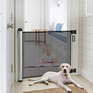 lot 6123 image: Baby Safety Gate, Minkind Extension Extra Wide Child Gate Indoor Outdoor Retractable Gate for Doorways, Stairs, Doors, 34.6 Tall, Extends up to 48 Wide, Black