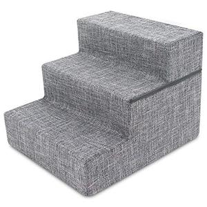 lot 6141 image: Made in USA Foldable Pet StepsStairs with CertiPUR-US Certified Foam by Best Pet Supplies - Gray Linen, 3-Steps (H 16.5)