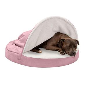 lot 6143 image: Furhaven Pet Dog Bed - Cooling Gel Memory Foam Orthopedic Round Cuddle Nest Faux Sheepskin Snuggery Blanket Pet Bed with Removable Cover for Dogs and Cats, Pink, 35-Inch