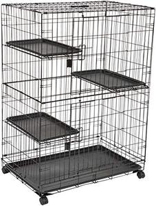 lot 6153 image: AmazonBasics Large 3-Tier Cat Cage Playpen Box Crate Kennel - 36 x 22 x 51 Inches, Black