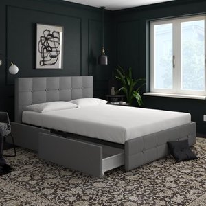 lot 6176 image: DHP Rose Upholstered Bed with Storage, Gray Linen, Queen