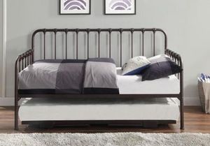 lot 6178 image: Topline Home Furnishings Bronze Daybed With Adjustable Trundle Bronze Twin
