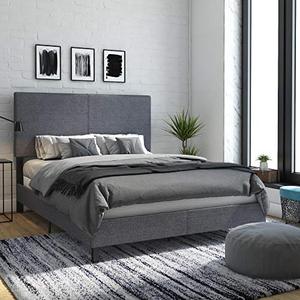 lot 6179 image: DHP Janford Upholstered Bed with Chic Design  Queen  Grey Linen