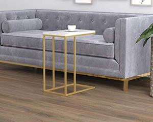 lot 6206 image: Safdie & Co. C-Shaped Marble Gold Metal Accent Table, Multicolor