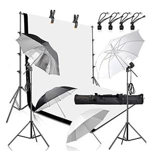lot 6210 image: Emart 400W 5500K Daylight Umbrella Continuous Lighting Kit, 8.5x10ft Background Support System with 2 Muslin backdrops (Black and White) for Photo Studio Product, Portrait and Video Shoot Photography