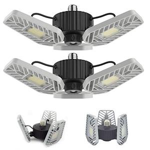 lot 6242 image: LZHOME 2-PACK LED Garage Lights, 6500Lumens E26E27 Adjustable Trilights Garage Ceiling Light ,60W LED Garage Light, CRI80, 5000k Nature light,Garage Lights with Adjustable Panels(No Motion Activate)