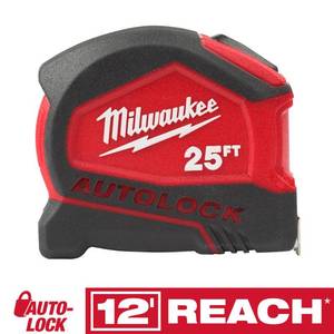 lot 77 image: milwaukee 48-22-6825 25 foot compact auto lock tape measure