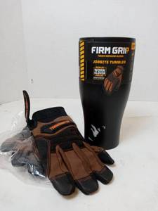 lot 91 image: Firm Grip Jobsite Tumbler w- Trademaster Gloves sz M