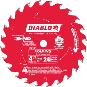 lot 132 image: Diablo 4-12 in. Dia. x 38 in. Carbide Framing Saw Blade 24 teeth 1 pk
