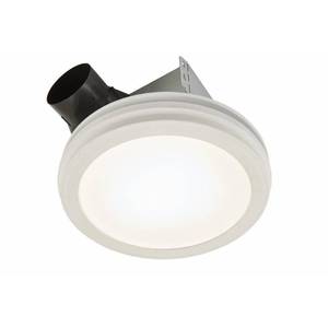 lot 134 image: Broan-NuTone Roomside Series Decorative White 80 CFM Ceiling Bathroom Exhaust Fan with Round LED Panel and Beveled Frame ENERGY STAR