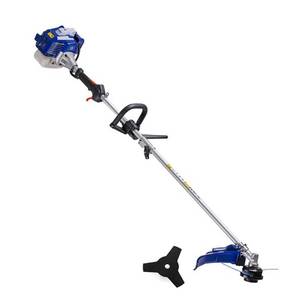 lot 196 image: Badger 26 cc Full Crank, Gas 2-Cycle 2-in-1 Straight Shaft Grass Trimmer with Brush Cutter Blade and Bonus Harness