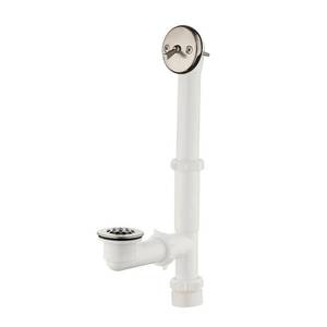 lot 223 image: Everbilt Trip Lever 1-12 in. White Poly Pipe Bath Waste and Overflow Drain in Brushed Nickel