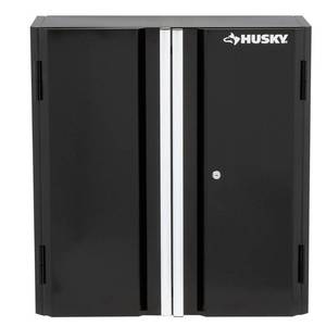 lot 248 image: Husky 29 in. H x 28 in. W x 12 in. D Steel Garage Wall Cabinet, Smooth glossy black powder coating