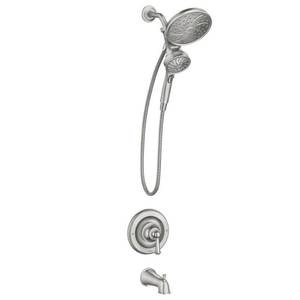 lot 276 image: MOEN Brecklyn Single-Handle 6-Spray Tub and Shower Faucet with Magnetix Rainshower Combo in Spot Resist Brushed Nickel