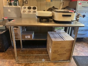 lot 3992 image: Stainless Steel Prep Table With New #10 Can Opener