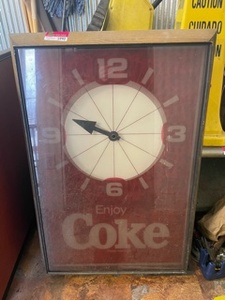 lot 5990 image: Coca Cola Wall Clock, Does Light Up, One Hand Is Missing