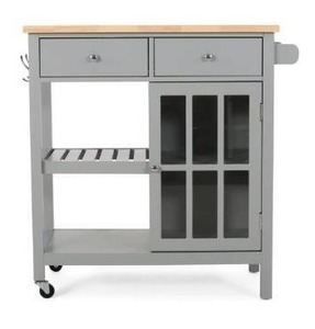 lot 18707 image: Byway Contemporary Kitchen Cart with Wheels by Christopher Knight Home - Gray  Natural