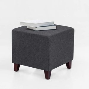lot 18722 image: Adeco Simple British Style Cube Ottoman Footstool, 16x16x16, Heather Gray