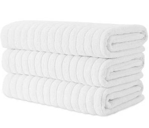 lot 18726 image: Classic Turkish Cotton Ribbed Bath Sheet Towel (Set of 3) - 40x65 - White