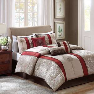 lot 18747 image: Red Perry Comforter Set California King 7pc