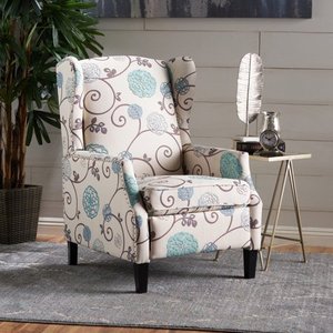 lot 18751 image: Wescott Wingback FloralRecliner Club Chair by Christopher Knight Home- Retail$297.49