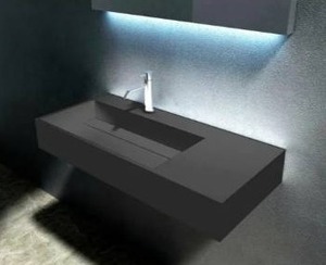 lot 18755 image: Juniper 36 - 72 Solid Surface Wall Mounted Sink - 36 Left Basin - Black
