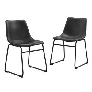 lot 18764 image: Faux Leather Dining Chairs in Black - Set of 2