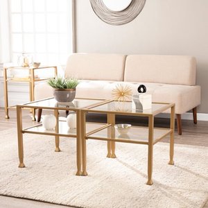 lot 18781 image: Jumpluff Gold Metal and Glass Bunching Cocktail Table, Transitional, Soft Gold