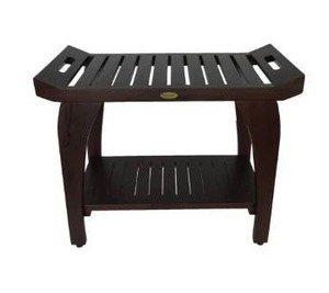 lot 18784 image: DecoTeak Tranquility 30 Extended Height Solid Teak Shower Bench With Shelf in WoodLand Brown Finish